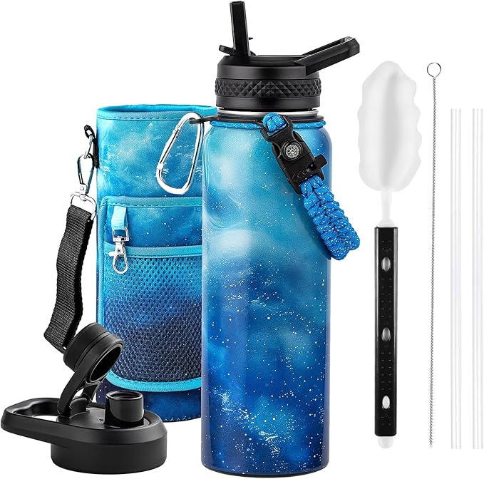 40oz Insulated Water Bottle, Triple Wall Vacuum Stainless Steel Water Bottles - Keeps Cold 48H, Reusable Metal water flask Jug for Gym, Sports, Camping, Hiking,Travel, Starlight Blue