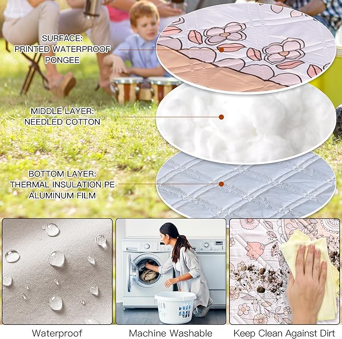 Boho Picnic Mat, 79" x 79" Extra Large Outdoor Picnic Blanket, Washable Foldable Portable Blanket for Beach/Camping/Concerts