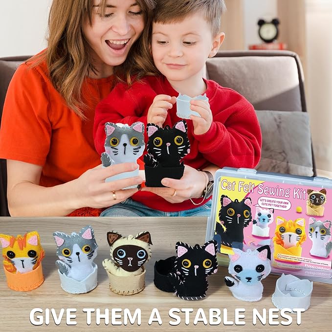 IROLEHOME Cat Sewing Kit for Kids Ages 6-12, Stuffed Animal Kitty Cat Craft Kit for Girls Educational Kitty Toy as Birthday Gift