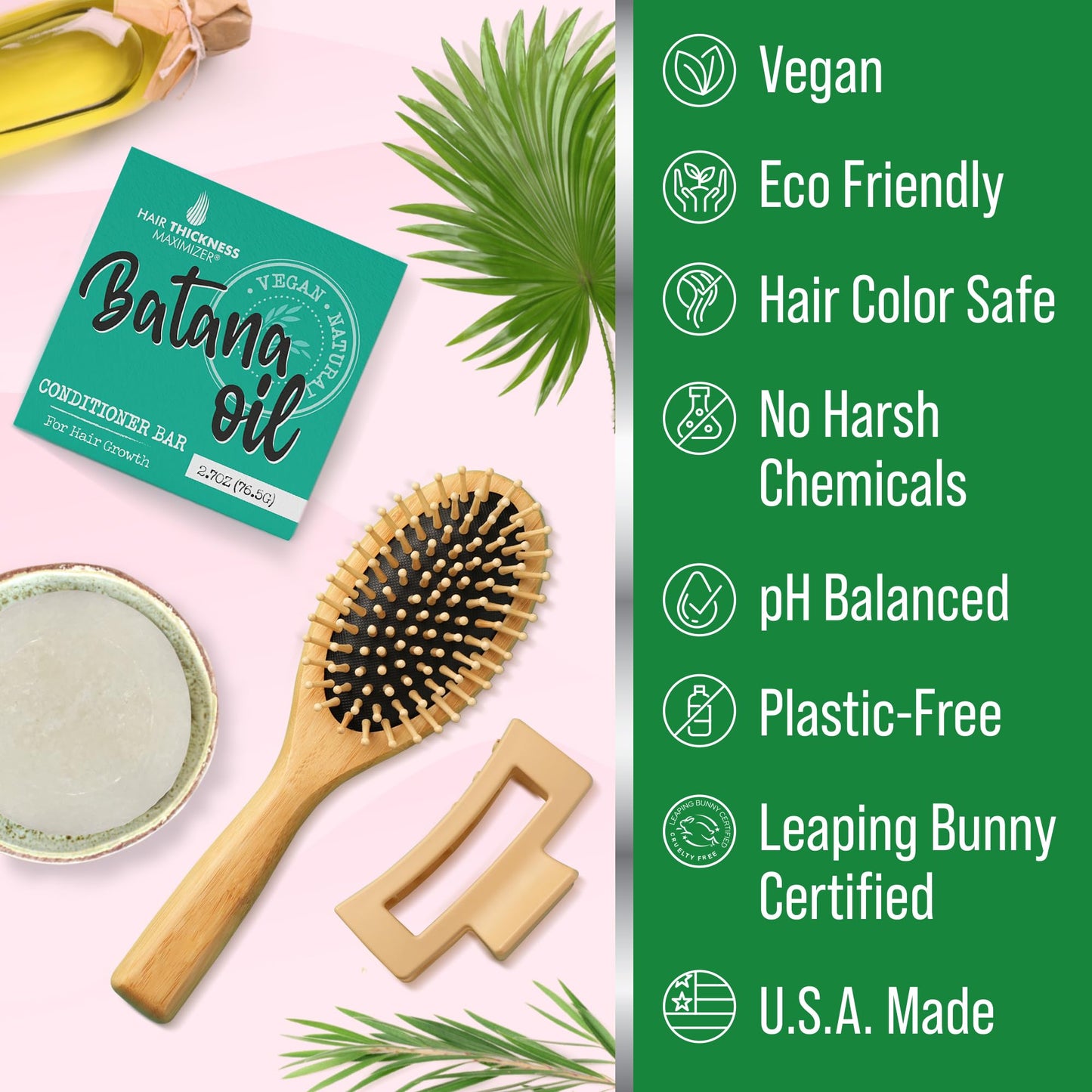 Batana Oil for Hair Growth Conditioner Bar. Eco Friendly, Vegan, Color Safe, pH Balanced. Solid Conditioner Bar Equal To 3 Liquid Bottles. Zero Plastic, USA Made, Strengthening & Dry Hair Relief