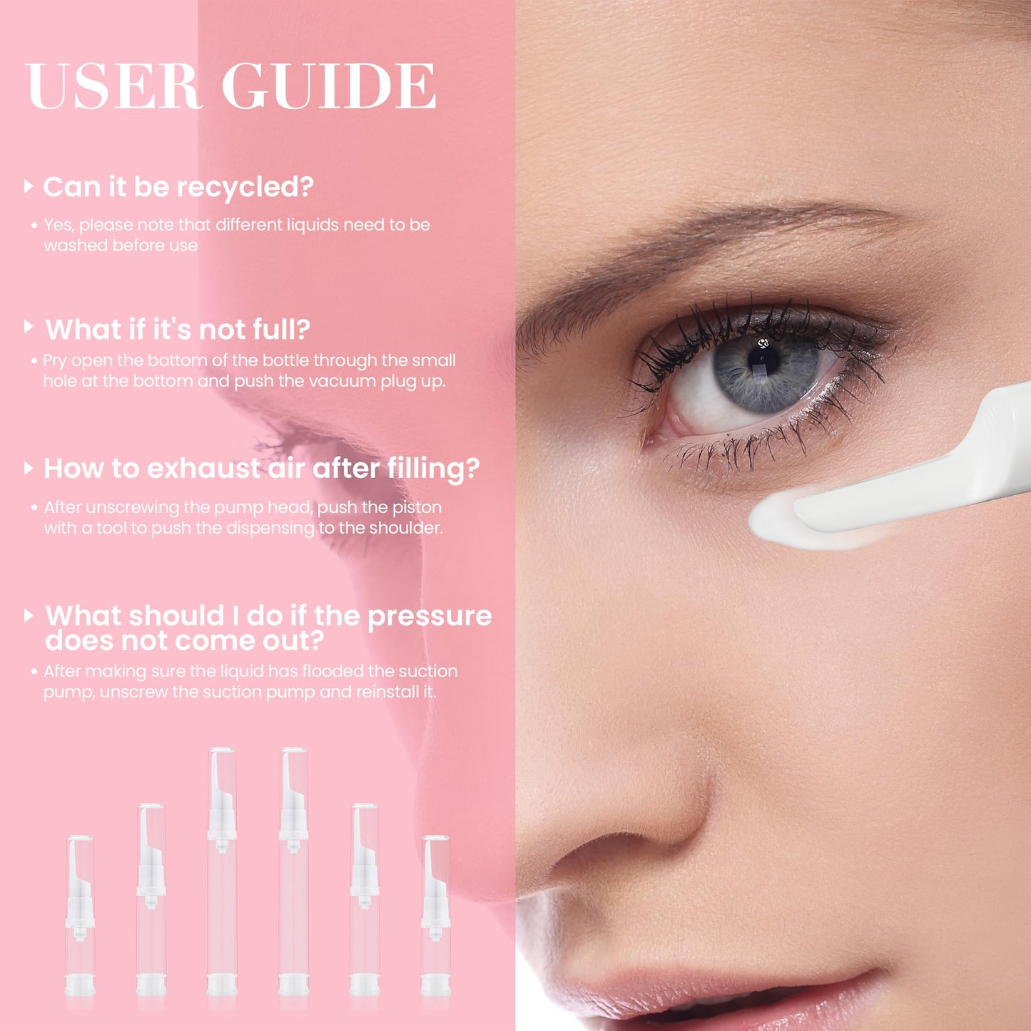 Liobelon 15 Piece Airless Pump Bottles, Empty Refillable Airless Pump Jars, Travel Size Dispenser Vacuum Eye Cream Bottle, Mini Travel Bottles for Lotion Toiletries Liquid Toner Sample, 5ml 10ml 15ml