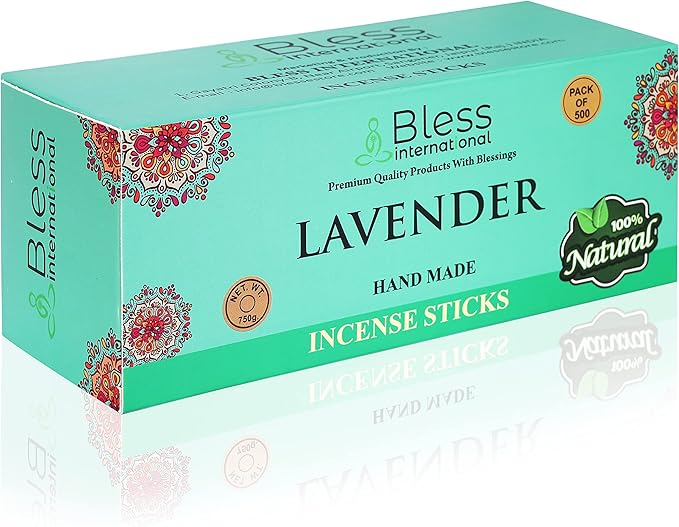 Bless-Lavender 100%-Natural-Handmade-Hand-Dipped-Incense-Sticks Organic-Chemicals-Charcoal-Free Purification-Relaxation-Positivity-Yoga-Meditation Best-Woods-Scent (500 Sticks (26 OZ))