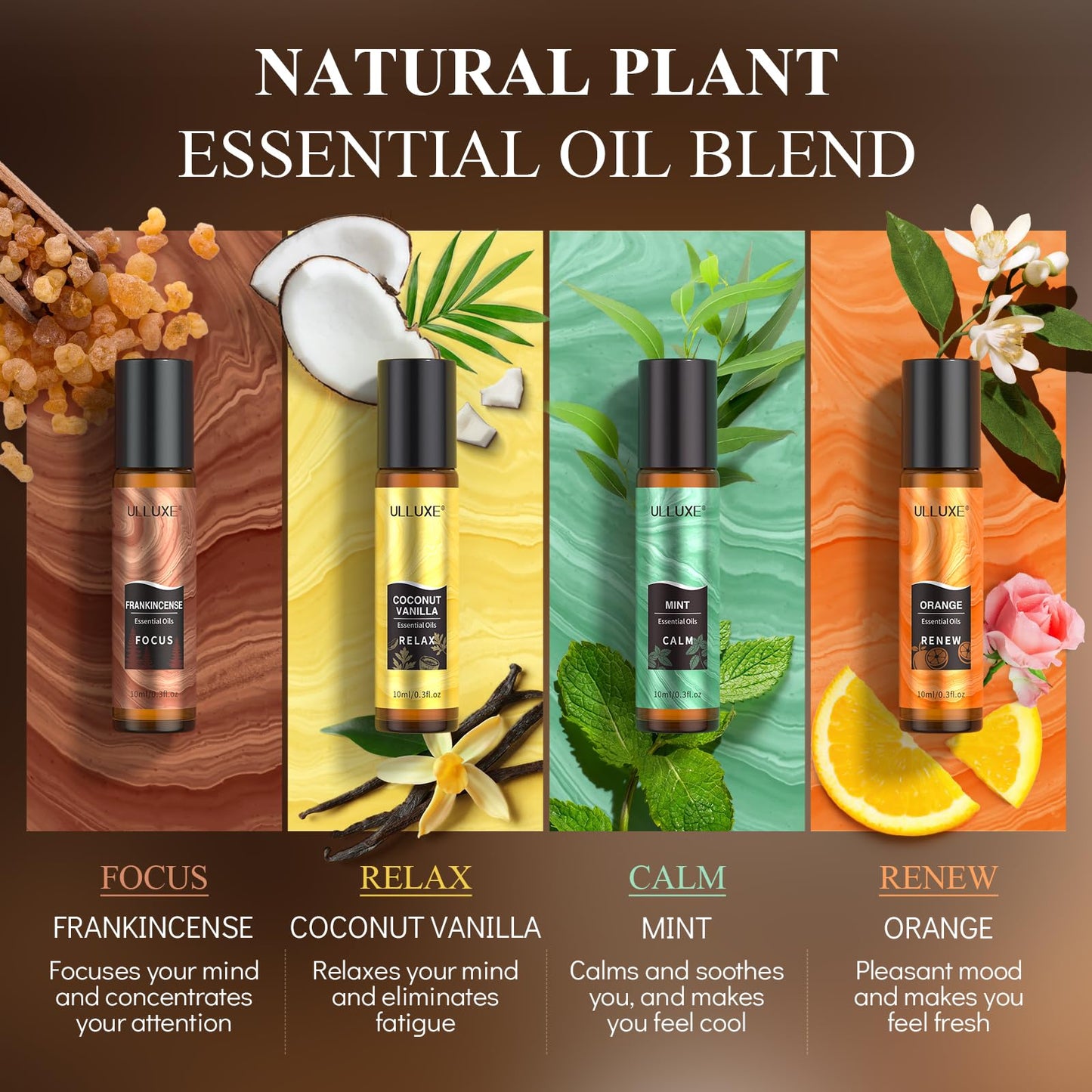 Essential Oils Roll On Set (8 Pack) 8 Scent, Essential Oil with Roller Ball, Natural Aromatherapy Oil for Skin, Stress Comfort, Calming, Relaxation Self Care Gift Set for Women and Men