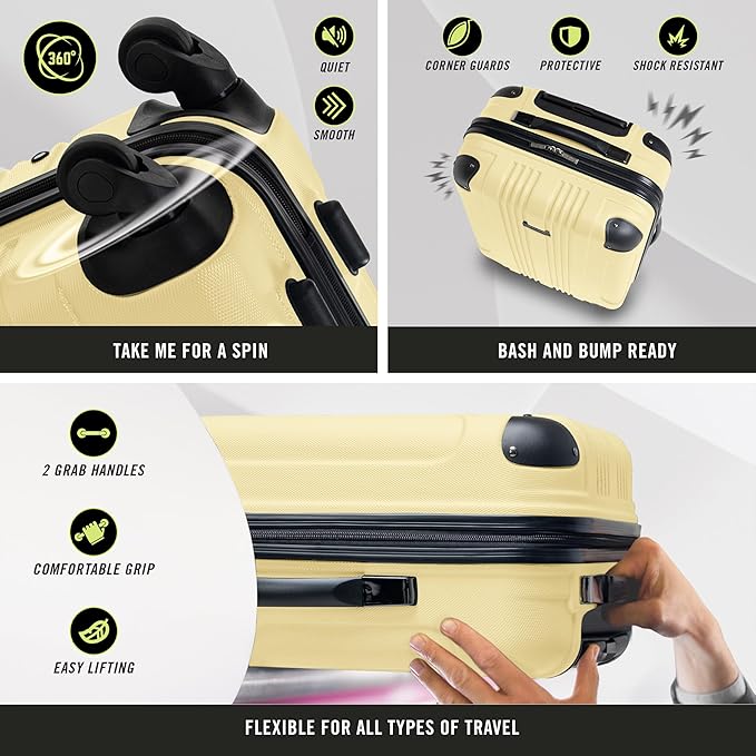 Kenneth Cole REACTION Out of Bounds Lightweight Hardshell 4-Wheel Spinner Luggage, Pale Banana, 2-Piece Set (20" & 28")