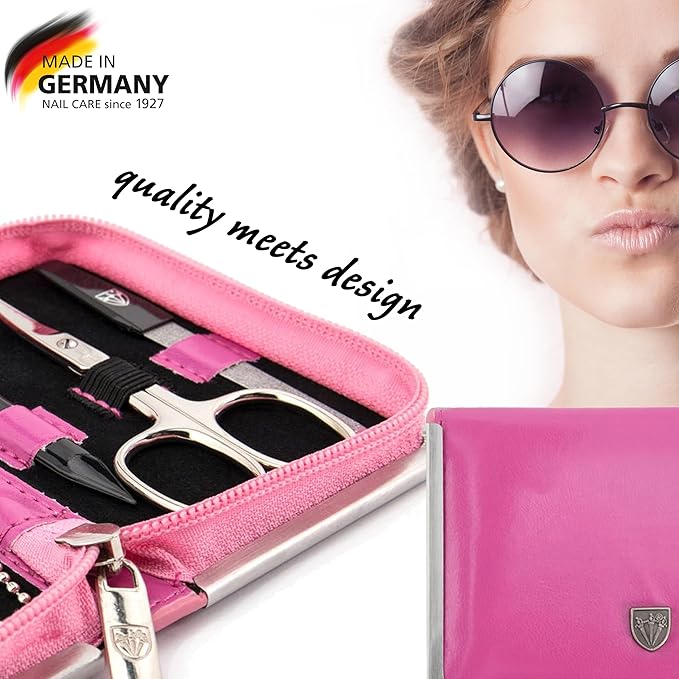 3 Swords Germany - brand quality 6 piece manicure pedicure kit set for professional finger & toe nail care with synthetic leather case - Made in Germany - pink