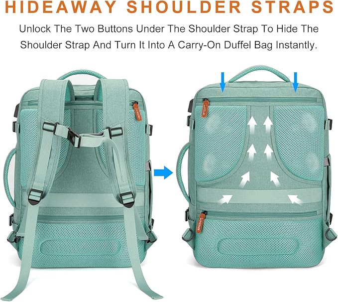 Carry on Travel Backpacks, Extra Large 40L Flight Approved Bag for Men & Women,Expandable Suitcase Backpack With 4 Packing Cubes,Water Resistant Luggage Daypack Business Weekender Bag,Green