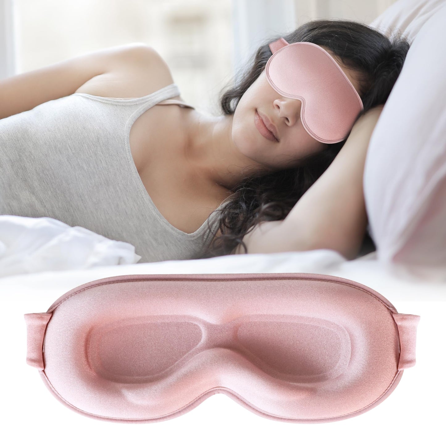 Sleep Mask,Upgraded 3D Deep Contoured Eye Mask for Sleeping,No Pressure Eye Covers 99% Block Out Light Eye Mask with Adjustable Elastic Strap for Sleeping, Yoga, Traveling (1pc,Pink)