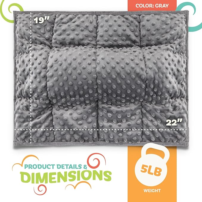 5lb Weighted Blanket (Grey) – Plush Minky Lap Pad with Sensory Support for Autism or ADHD, Giftable Weighted Blanket with Travel Bag for Ages 4–10
