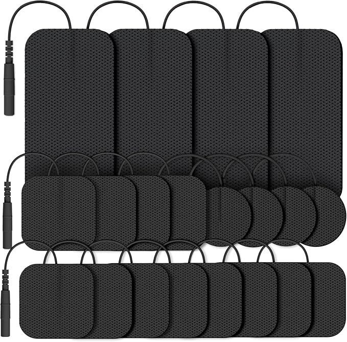 AUVON TENS Unit Replacement Pads Combination Set, 20 Packs Multiple Sizes Electrodes for TENS Unit, Reusable and Latex Free Pigtail TENS Pads for Multiple Pain Relief (2mm Connector) (Black)