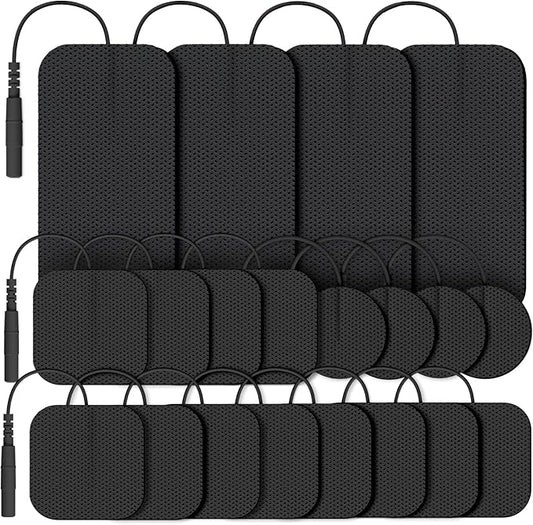 AUVON TENS Unit Replacement Pads Combination Set, 20 Packs Multiple Sizes Electrodes for TENS Unit, Reusable and Latex Free Pigtail TENS Pads for Multiple Pain Relief (2mm Connector) (Black)