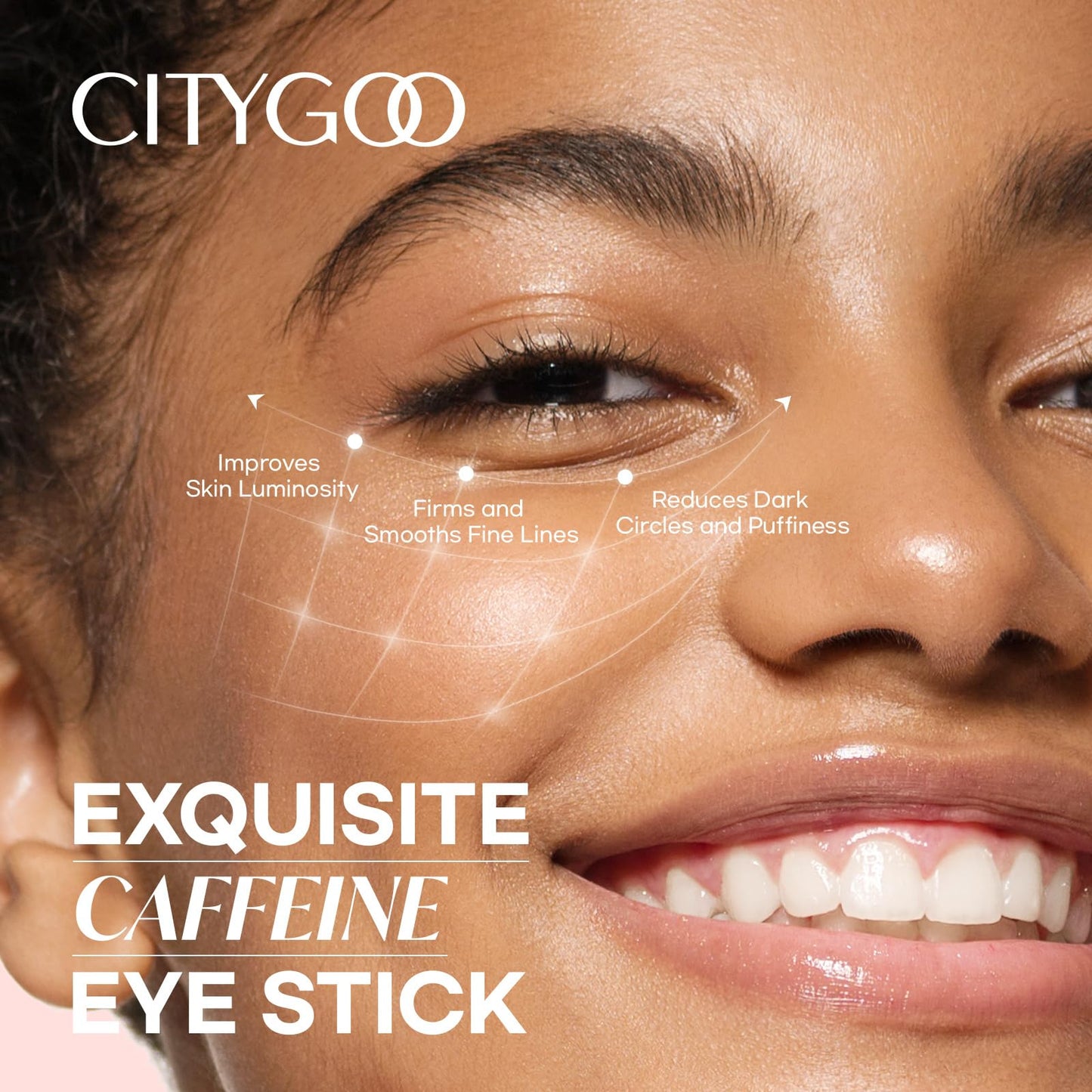 CITYGOO Caffeine Eye Cream Stick: Anti-Aging Firming & Moisturizing Balm for Dark Circles Puffiness & Eye Bags - Travel-friendly for Women (Pink)