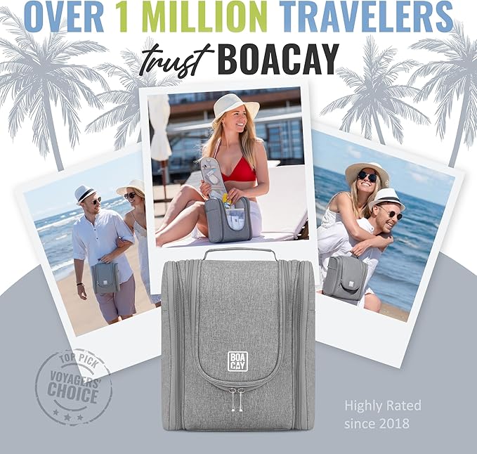 BOACAY Hanging Travel Toiletry Bag for Women and Men, Makeup Bag, Bathroom & Shower Organizer Kit for Accessories, Cosmetics, Travel Essentials