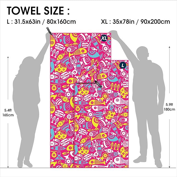 4Monster Microfiber Beach Towel Quick Dry,Super Absorbent Lightweight Travel Towel for Swimmers, Sand Free Camping Towel, Beach Towels for Pool,Swim,Water Sports,Yoga