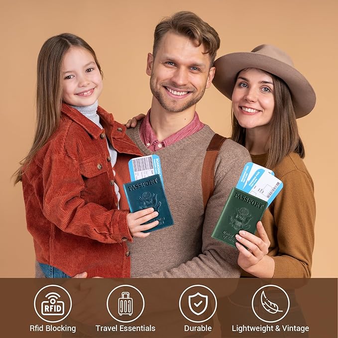 BIAOTIE Premium Leather Passport Holder Covers, Rfid Travel Wallet Passport Document Holder, Travel Essentials Wallet Cover Case for Men and Women (Green)