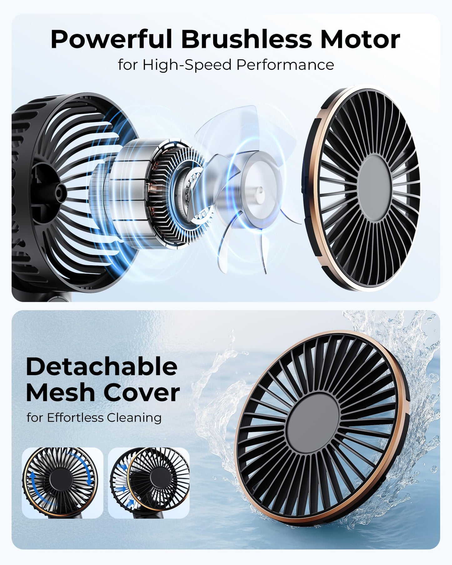 TUNISE Portable Handheld Fan, 4000mAh, 180 Adjustable, 6 Speed Wind, Display Electricity in Real Time, USB Rechargeable Foldable Personal Fan