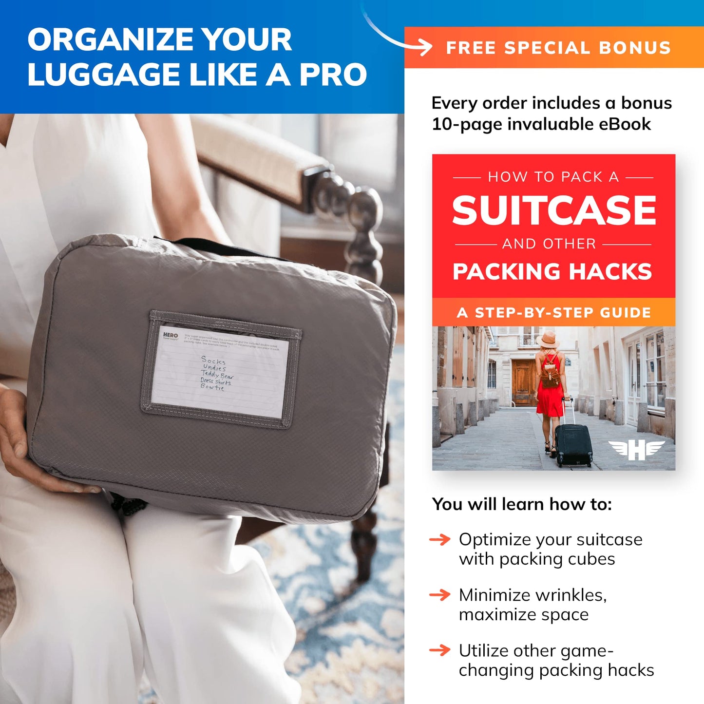 HERO Packing Cubes, (5 Set) Luggage Organizers with 2 Laundry Bags