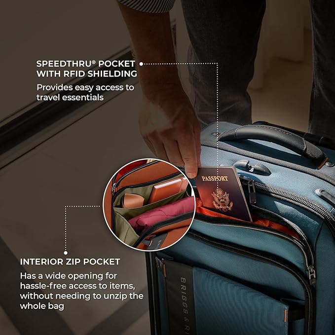 Briggs & Riley Domestic 22" Carry On Expandable Spinner - Luggage for Travel, Suitcases with Wheels, Softside Rolling Bag for Men & Women - ZDX Collection, Canyon
