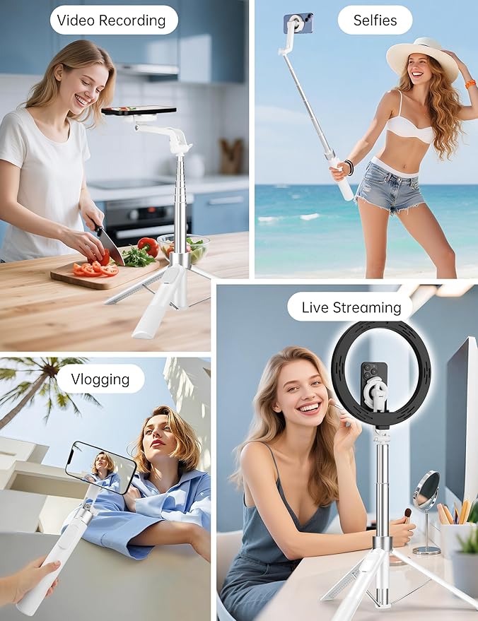 70" Magnetic Tripod for iPhone Magsafe, Extendable Selfie Stick Tripod with Rechargeable Remote & Magnetic Holder, 360° Rotatable Cell Phone Tripods Stand for Video Recording & Content Creation