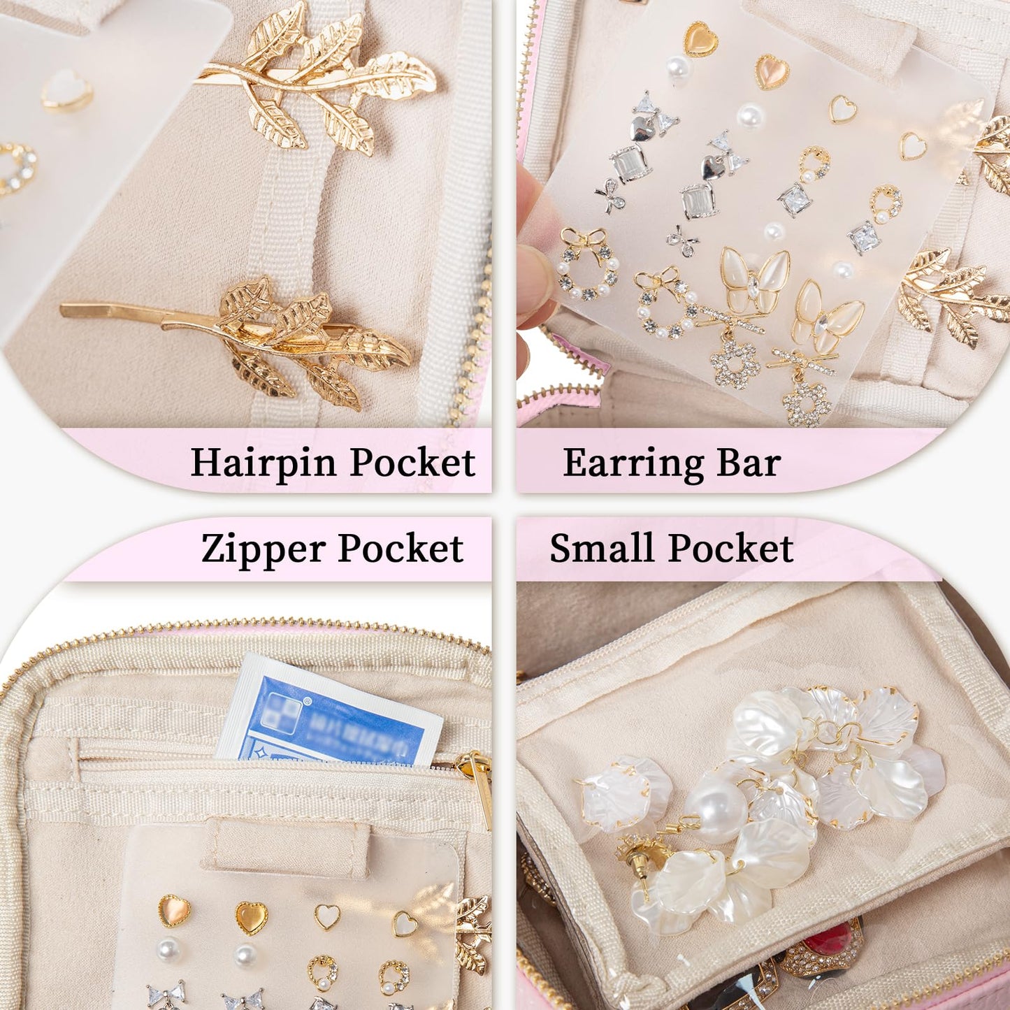 Travel Jewelry Box with 6 Pouches, Leather Jewelry Organizer Case for Women Girl for Necklace Earring Bracelet Ring, Jewelry Holder Organizer Box,Wedding Birthday Gift Idea