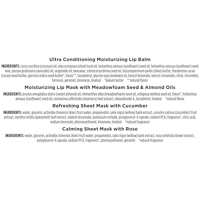 Burt’s Bees® Mask Bundle Gift Set; Moisturizing Lip Mask, Ultra Conditioning Lip Balm, Refreshing Sheet Mask, Calming Sheet Mask; Festive Packaging; 1 Gift Set (Pack of 6)