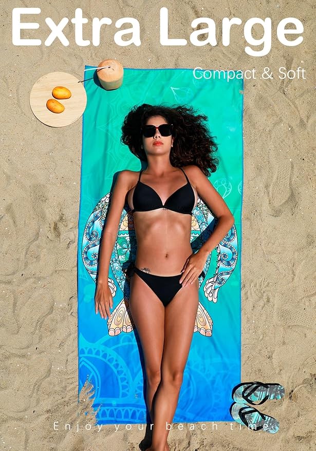 2 Pack Microfiber Lightweight Beach Towel Sand Free Quick Dry Absorbent Thin Compact Towels for Swimming Pool Camping Beach Accessories Large Easy Pack Travel Things for Vacation Essentials Gift