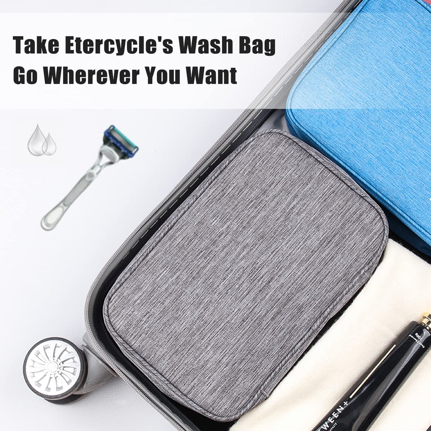 Etercycle Toiletry Bag for Women Men, Waterproof Hanging Toiletry Bags for Traveling, Portable Foldable Travel Wash bag with Hanging Hook, Shaving Bag for Bathroom Shower- Gray