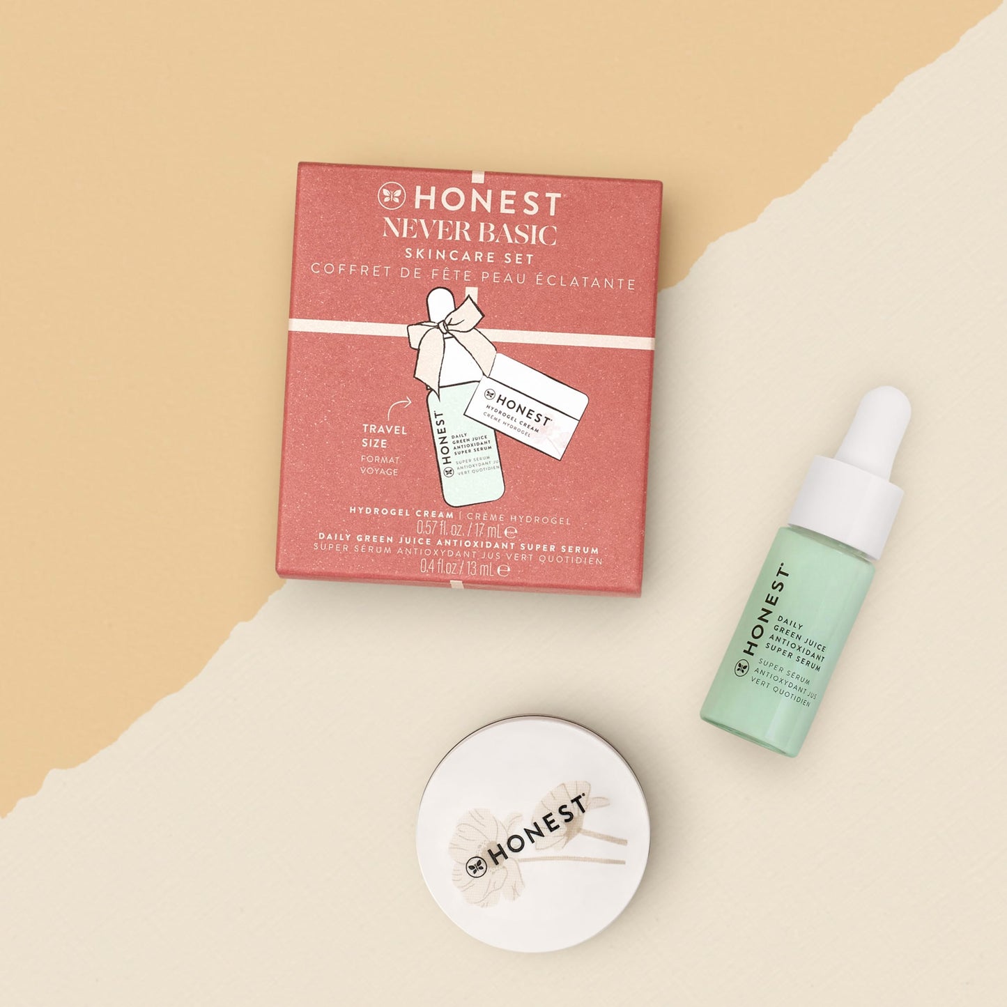 Honest Beauty Never Basic Skincare Duo | Mini Hyaluronic Acid Infused Hydrogel Cream (0.57 fl oz) + Mini Green Juice Antioxidant Serum (0.4 fl oz) | EWG Verified, Vegan + Cruelty Free