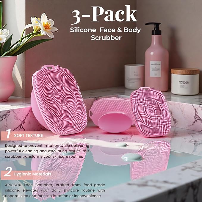 2 PCS Face Scrubber, Soft Silicone Face Exfoliator with Suction Cup for Man and Women Deep Skin Clean (Body Scrubber + Face Scrubber Pink)
