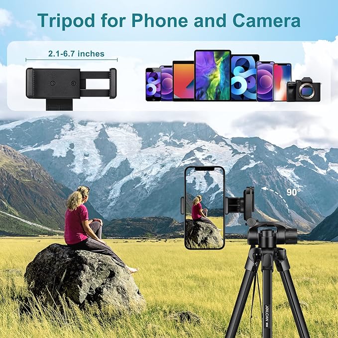 JOILCAN Phone Tripod, 68" Tripod for Phone Stand Video Recording Photos, Travel Floor Tripods Compatible with iPhone Canon Nikon DSLR, Cell Phone Tripods with Remote/Travel Bag