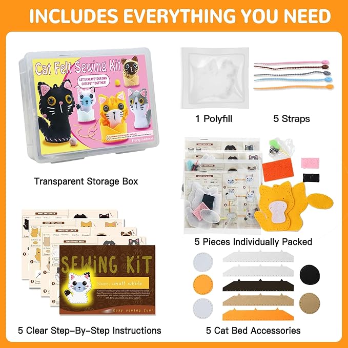 IROLEHOME Cat Sewing Kit for Kids Ages 6-12, Stuffed Animal Kitty Cat Craft Kit for Girls Educational Kitty Toy as Birthday Gift