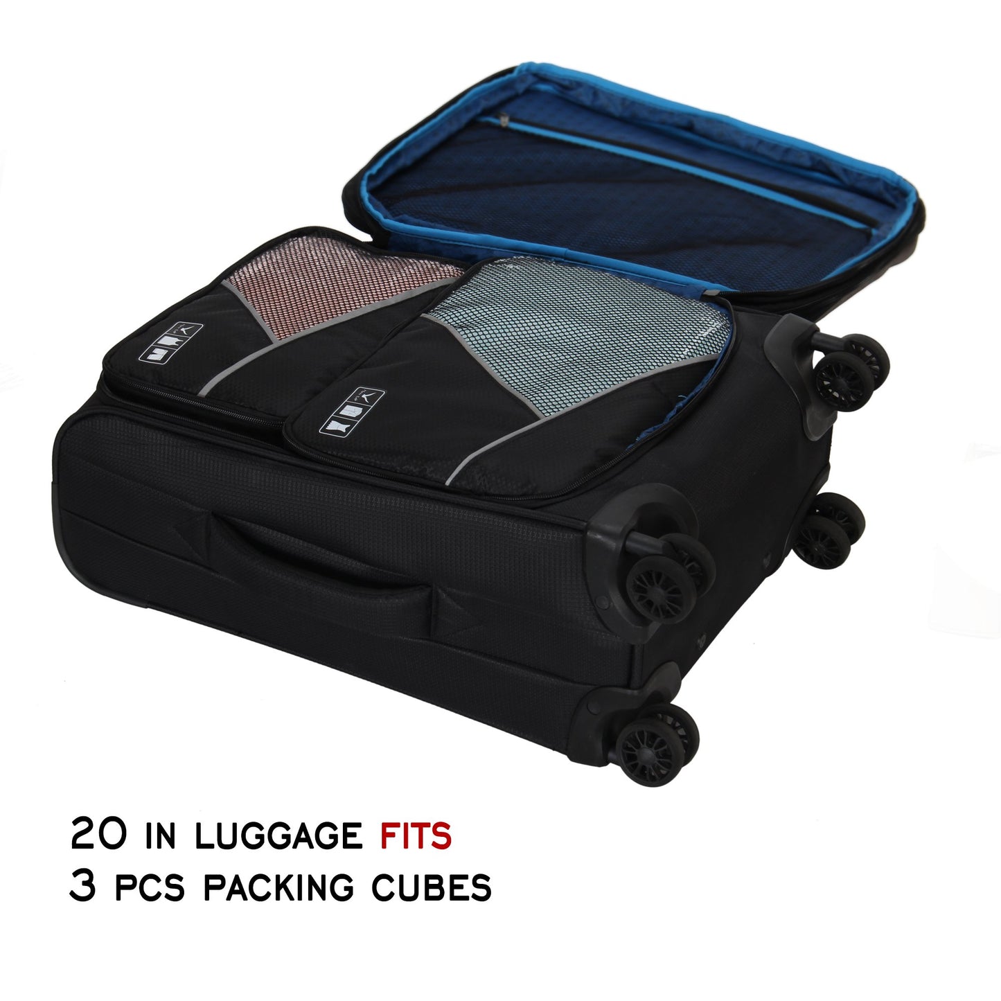 Hynes Eagle 3 Pieces Packing Cubes Set Travel Luggage Organizer Bag Black