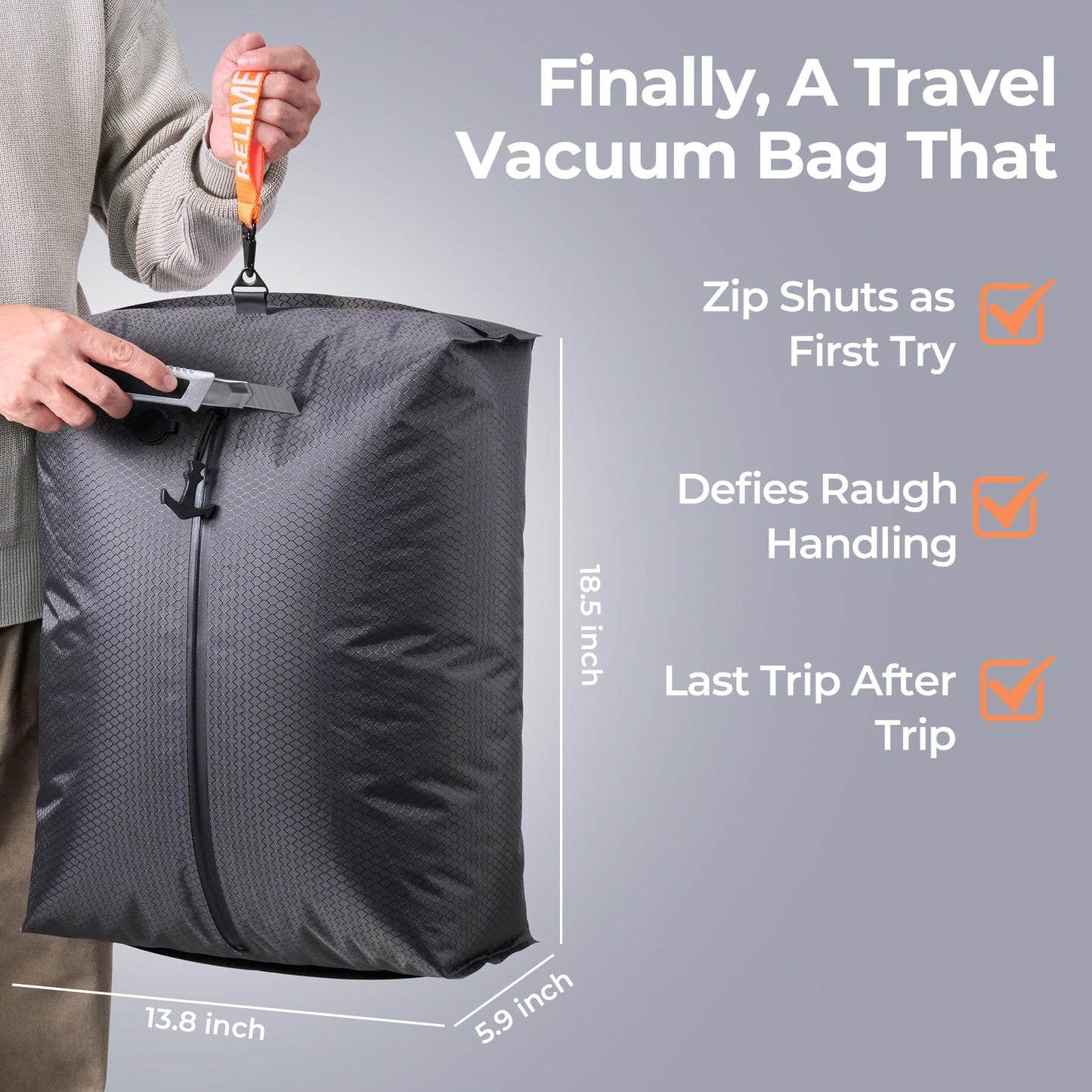 Relime Classic Series Vacuum Bags for Travel Luggage(1 PC No Pump), Compression Bags for Carry On Suitcases and Backpack, Vacuum Seal Packing cube for Cloth Packing
