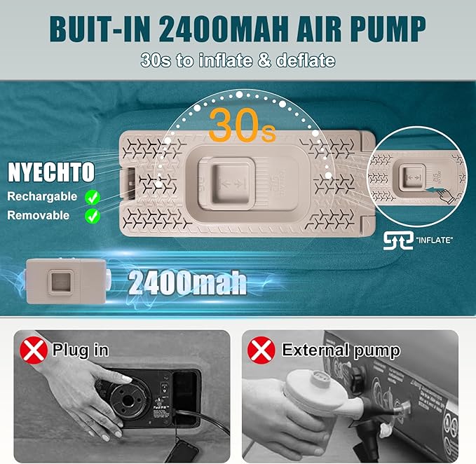 Self Inflating Sleeping Pad with Electric Pump, 3.14" Ultra-Thick Memory Foam Camping Mattress Pad with Pillow Fast Inflating in 30s,9.5 R-Value Insulated Camping Pad for Camping Car Travel, Blue