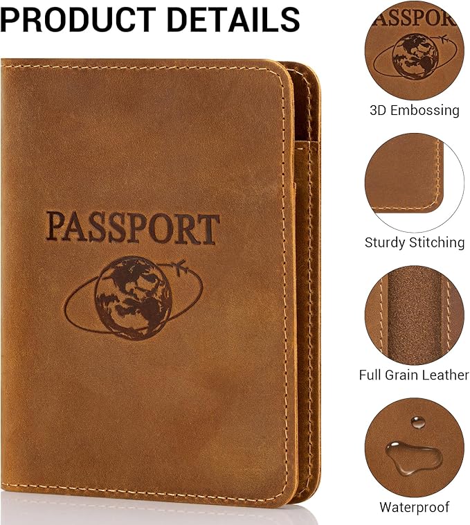 BIAOTIE Premium Leather Passport Holder Covers, Rfid Travel Wallet Passport Document Holder, Travel Essentials Wallet Cover Case for Men and Women (Light Brown)