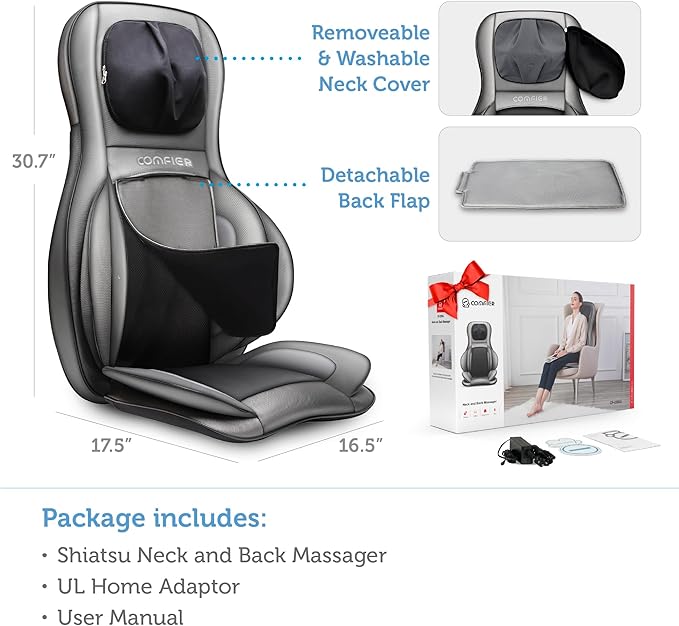 COMFIER Shiatsu Neck Back Massager with Heat, 2D ro 3D Kneading Massage Chair Pad, Full Body Massage Pad, Gifts for Dad Mom