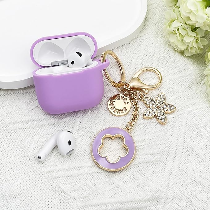 Airpods 4 Cases Silicone Protective Case for Airpod 4 with Bling Keychain for Apple AirPods 4th Generation Wireless Earbuds with Cleaner Kit (Light Purple)