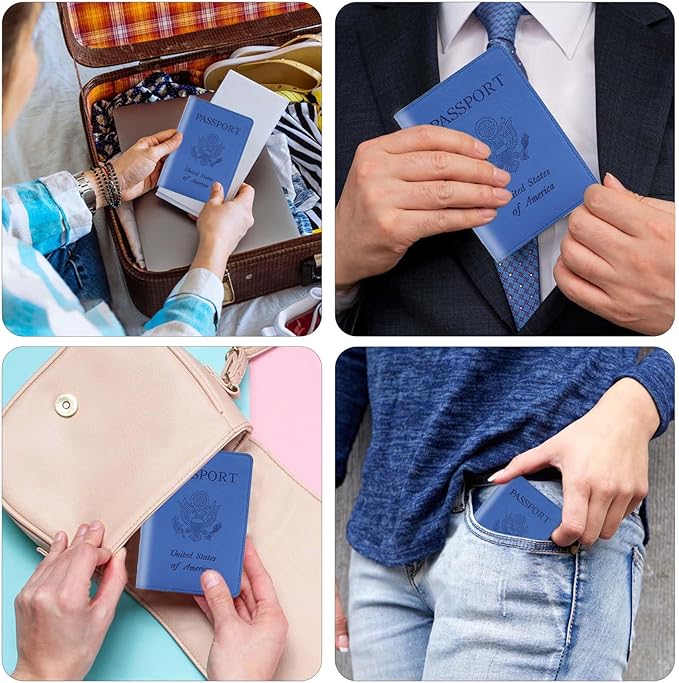 Cnycmy Passport Holder for Travel–Slim Travel Organizer for Passport, RFID Blocking,Boarding Pass, Credit Cards | Vegan Leather & Anti-Theft Design (Blue5)