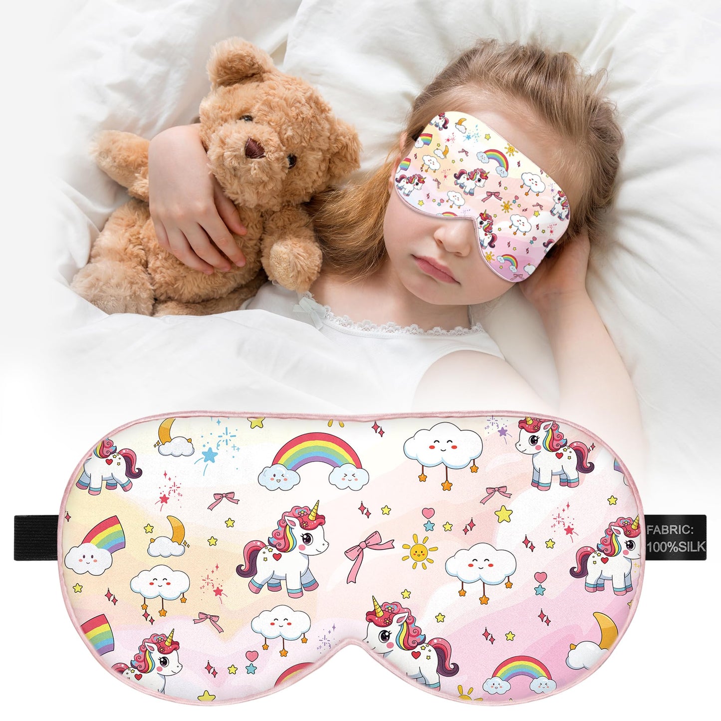 Kids Sleep Mask Eye Cover: 100% Real Natural Pure Silk Eye Mask with Adjustable Strap, Funny Blindfold Kids Eye Mask for Sleeping, Soft & Lightweight Eye Shade for Boys Girls Teens (Horse Style)
