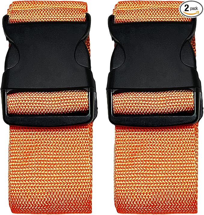 2 Pack Suitcase Belts, Adjustable Luggage Straps, Bright Colors Travel Packing Straps with Quick Release Buckle (Orange)