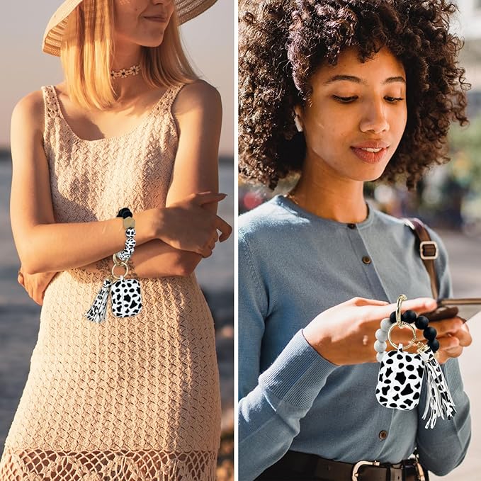 Compatible with Airpods Pro Soft Silicone Case Cover with Bracelet Keychain for Apple Airpod Pro 1st Generation Case for Women (Cow)