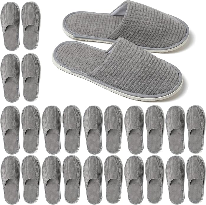 12 Pairs Disposable House Slippers for Guests, Washable Reusable Soft Polar Fleece Spa Slippers, Non-slip Indoor Slippers for Hotel Travel