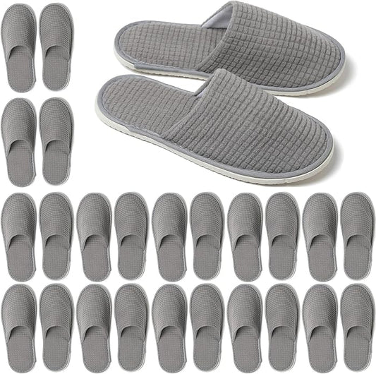 12 Pairs Disposable House Slippers for Guests, Washable Reusable Soft Polar Fleece Spa Slippers, Non-slip Indoor Slippers for Hotel Travel
