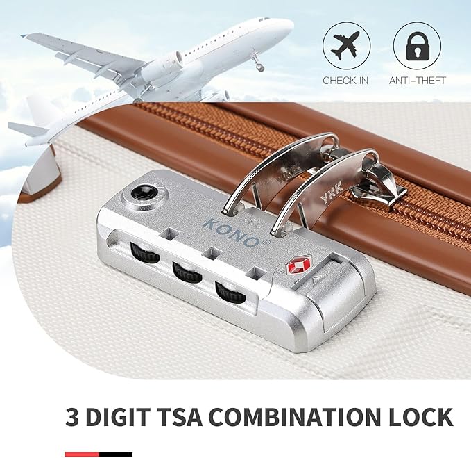 Kono 20'' Carry on Luggage Lightweight with Spinner Wheel TSA Lock Hardside Luggage 20.3" x 15" x 8.3" Carry on Suitcase Cream White