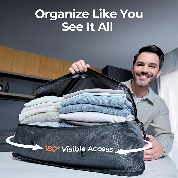 Apex Series Vacuum Bags for Travel Luggage, 180° Open, Reusable Compression Bags for Carry On Suitcases and Backpack, Vacuum Seal Packing Cube for Cloth (1Medium No Pump)