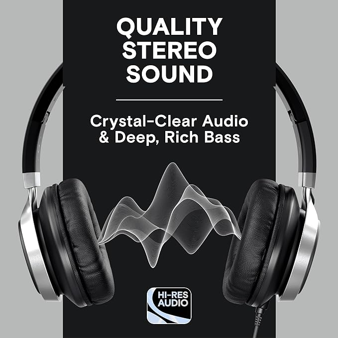 ARTIX CL750 Wired Headphones with Mic & Volume Control — Noise Isolating On-Ear Headphones for Computer and Laptop Wired, Plug in Corded Headphone Over Ear with Wire (Foldable, Aux Jack 3.5mm)