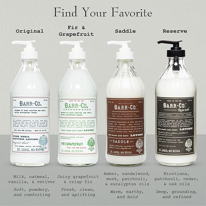 BARR-CO. Reserve Scent Shea Butter Lotion, Earthy Tobacco Scent with Woody Notes, Shea Moisturizing Lotion for Sensitive Skin, 16 fl oz
