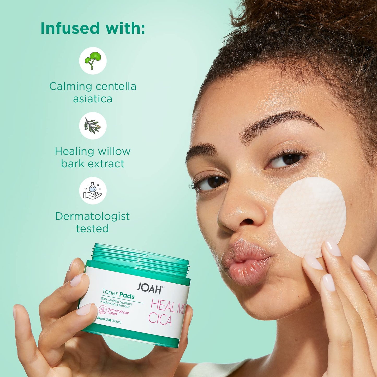 JOAH Heal Me CICA Face Toner Pads, Centella Asiatica for Soothing, Calming, Balancing Sensitive and Irritated Skin, Korean Skincare, Cruelty-Free pH 5.5, Hypoallergenic, 50 Pads