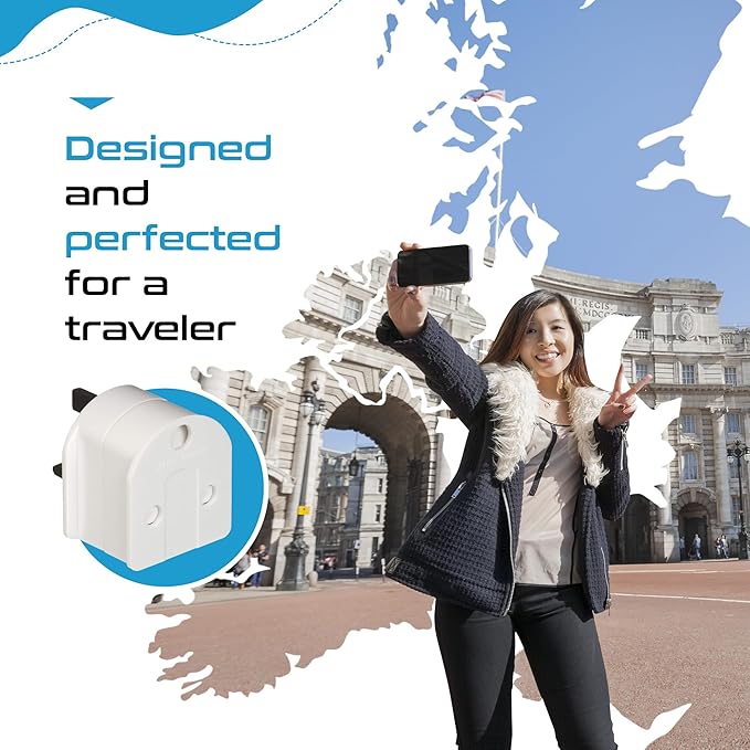 Ceptics GP-SA-UK South Africa to UK Grounded Plug Adapter (250V - Max 13A), White