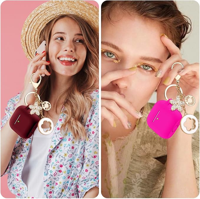Case Cover for Apple Airpods 4 - VOTILE Airpods 4 Cases 2024 Cover Women Silicone iPods 4 Earbuds Wireless Accessorie Charging Cases Girl Bling Keychain for Airpod iPods 4th Generation - Burgundy