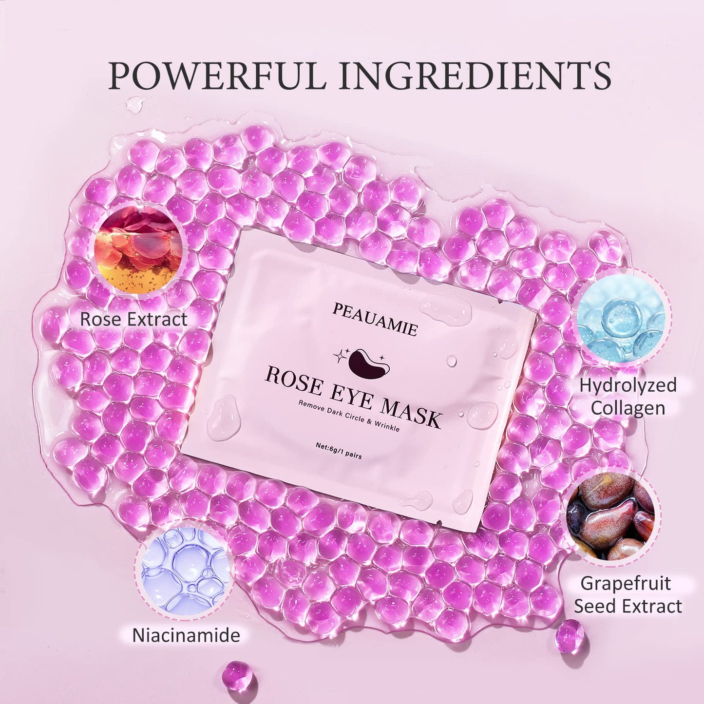 PEAUAMIE Under Eye Patchs Rose Eye Mask for Dark Circles and Puffiness Wrinkle Eye Bags 30 Pairs